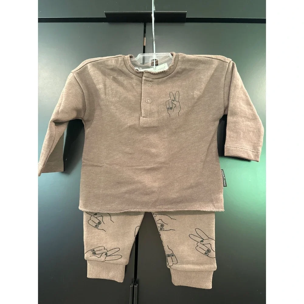 Sproet & Sprout Baby Peace Sign Henley and Jogger Set Brown W22-318 W22-413 6M